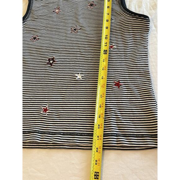 Onque Casual Patriotic Top Stripes white/blue Embroidered Stars July Fourth Tank - Picture 5 of 5